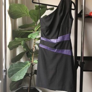 Black with Purple Leather One Shoulder Dress